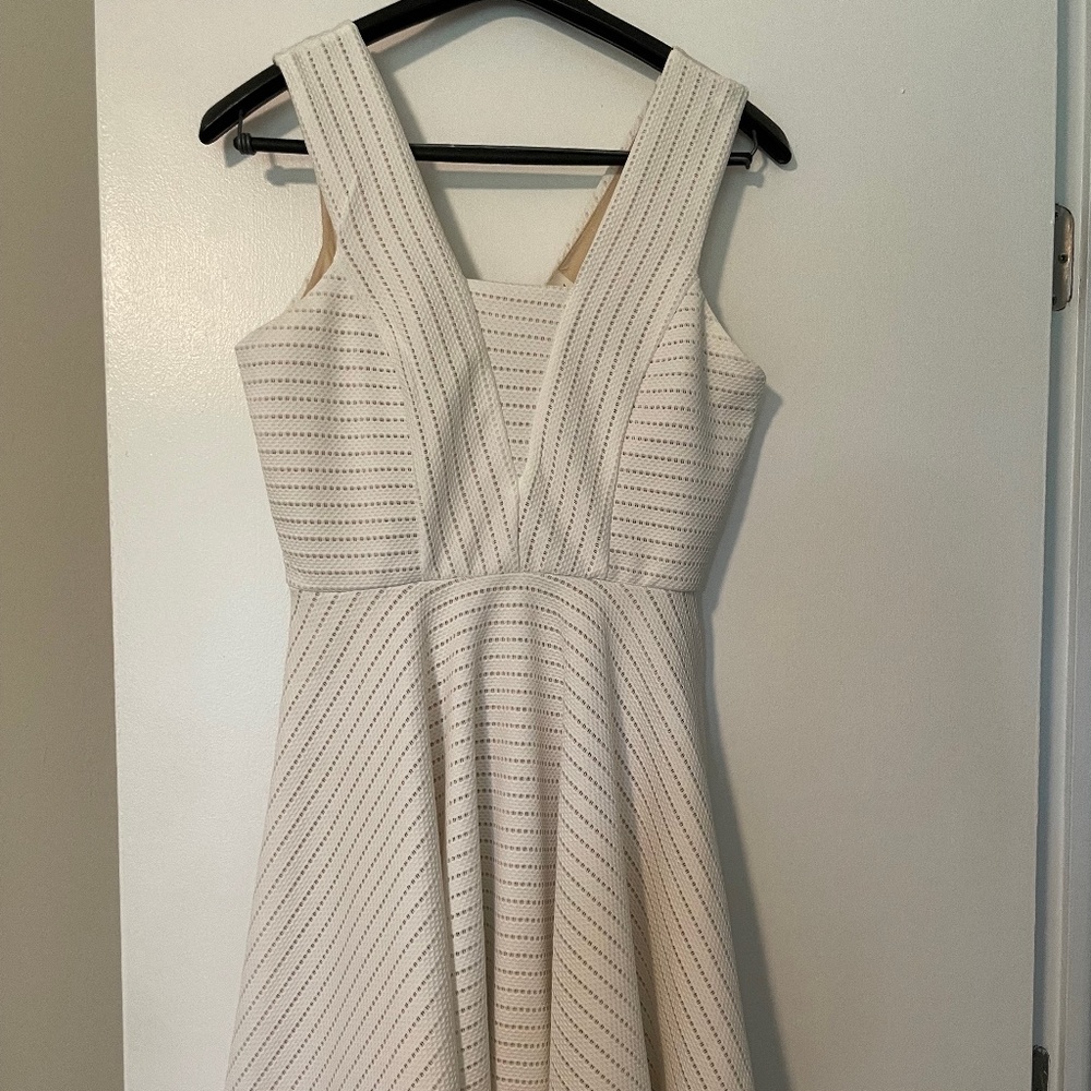 Francesca's White & Nude V-Neck Flowy Mini Dress